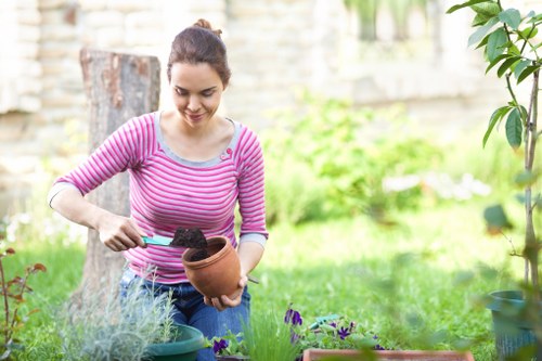 Gardener inspecting a lawn before cutting